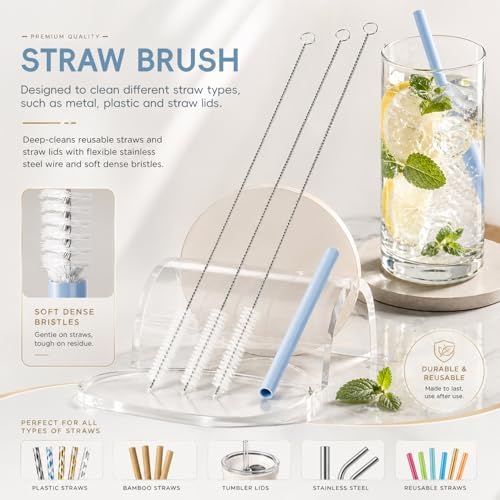 6 Pack Cup Lid Cleaning Brush Set with 3 Straws, Multifunctional Bottle Brush, Cup Lid Gap Cleaner, Durable Bristle Crevice Cleaning Brush,Flat End Brushes - 4