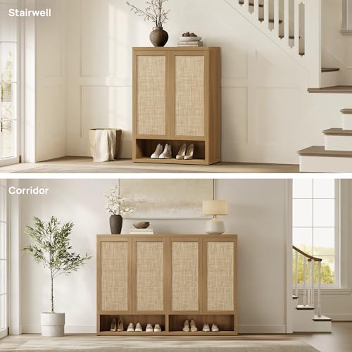 SICOTAS 65.6" Wide Rattan Shoe Storage Cabinet for Entryway with Doors — view 3