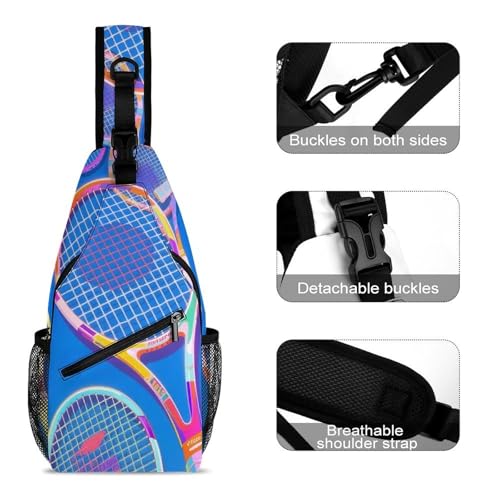 Men Women Sling Shoulder Backpack Foldable Unbalance Shoulder Chest Crossbody Bag - Sports Tennis Rackets Balls Art Anti-Theft Multipurpose Rucksack Bookbag Backpack3