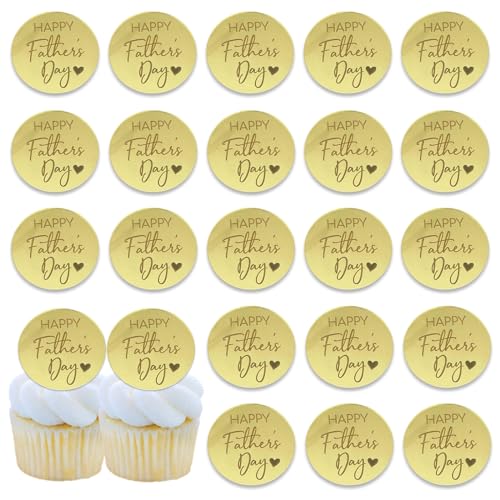 20Pcs Happy Father's Day Cupcake Topper Golden Acrylic Mirror Round Festivals Party Cake Decoration Supplies