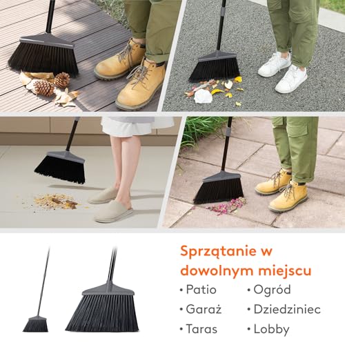 Miotła Lifewit do użytku zewnętrznego/wewnętrznego, miotła do użytku komercyjnego z wysuwanym, długim trzonkiem 53", miotła kątowa do patio, garażu, tarasu, holu, zamiatania dziedzińca, Ciemnoszary