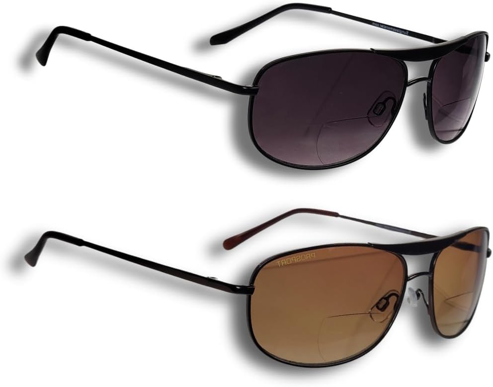 proSPORT Aviator Bifocal Reading Sunglasses +1.50 Smoke Lens & Brown Lens for Men and Women