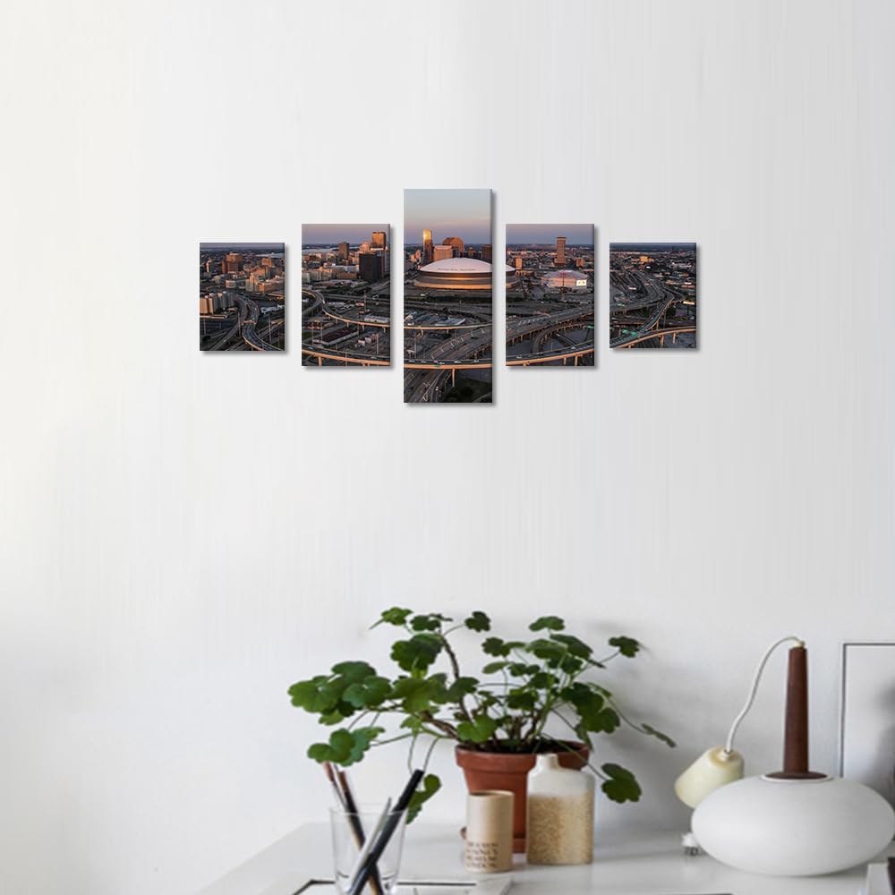 5 Pieces New Orleans Sunset Pictures Canvas Wall Art City Skyline Wall Decorations for Living Room New Orleans Cityscape Print on Canvas House Decor Stretched and Framed Ready to Hang (50"Wx24"H)