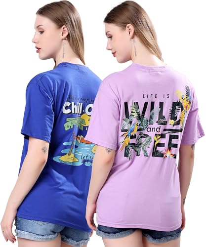 Image of London Hills Women's Cotton Blend Oversized Fit Oversized Tshirt || Oversized Tshirt- Pack of 2