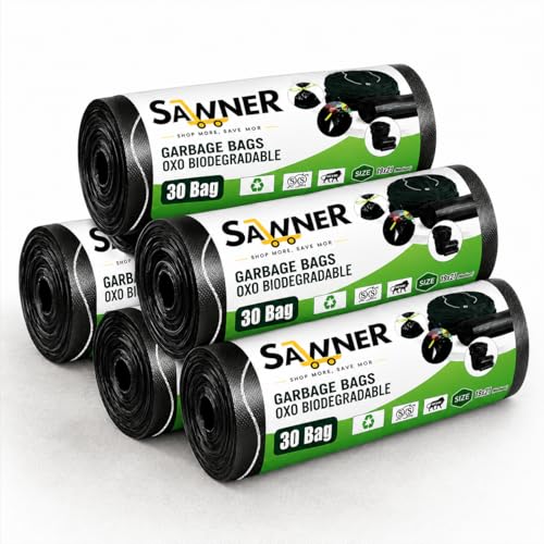 Image of Garbage Bags 19 x 21 Inch Medium Size, 150 Bags (5 Rolls), Black Dustbin Bags, Leak Resistant Trash Bags for Kitchen, Bathroom & Office