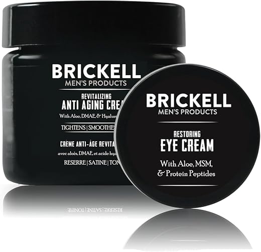 Brickell Men’s Ultimate Anti-Aging Routine, Anti-Wrinkle, Night Face Cream & Eye Cream to Reduce Puffiness, Wrinkles, Dark Circles, Under Eye Bags, Hyaluronic Acid, Peptides, & Caffeine, Scented