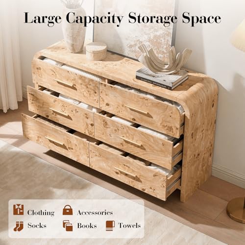 Image of Curved Drawer Dresser for Bedroom with 6 Drawers, 54'' Wide Chest of Drawer
