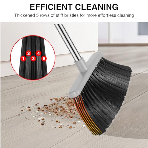 Image of NACENA Broom and Dustpan Set with 52-in Long Adjustable Handle, Black Grey