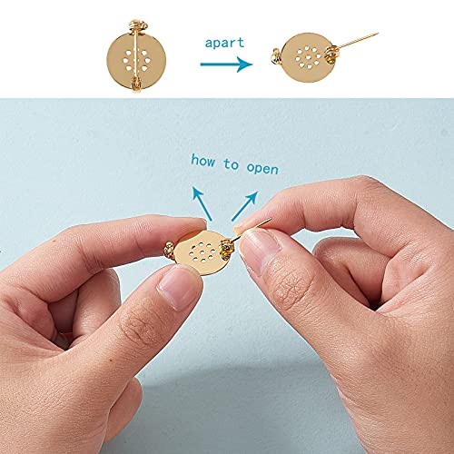 Image of LiQunSweet 50 Pcs Brass Disc Base Settings Brooch Back Pad Bezel Blank Cabochon Trays Safety Pins Round Real Gold Plated Brooches for DIY Jewelry Accessories Badge Corsage - 18mm(0.7 inch)