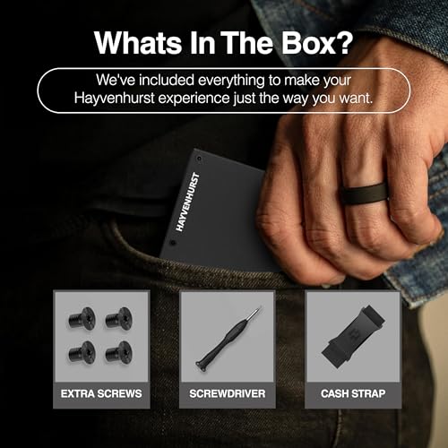 Image of Hayvenhurst Wallet for Men - Slim RFID Blocking Metal Wallet with Cash Strap, Minimalist Front Pocket Credit Card Holder, Small Mens Wallet