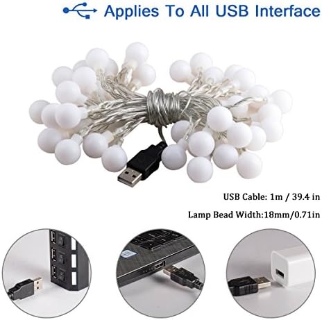 LOHAS 5M 40 LED Globe String Lights, 5V, Powered by USB, Decorative Light for Home Party Birthday Garden Festival Wedding Christmas Indoor Outdoor Use(Warm White)