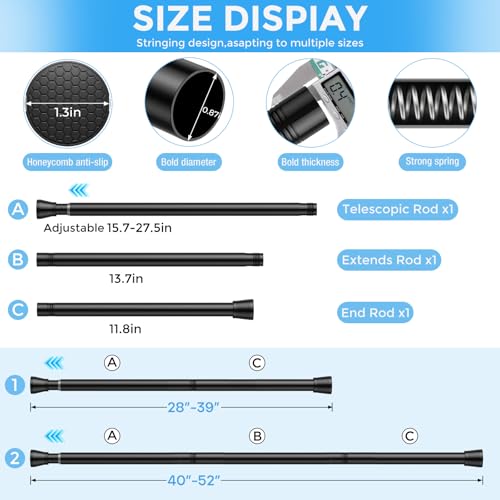 Image of Tension Curtain Rod Black Tension Rod 2pcs Spring Curtain Rod Non Slip Tension Rods For Windows 28 to 48 Inch No Drilling Adjustable Tension Rods of Curtain Window Closet Kitchen Wardrobe
