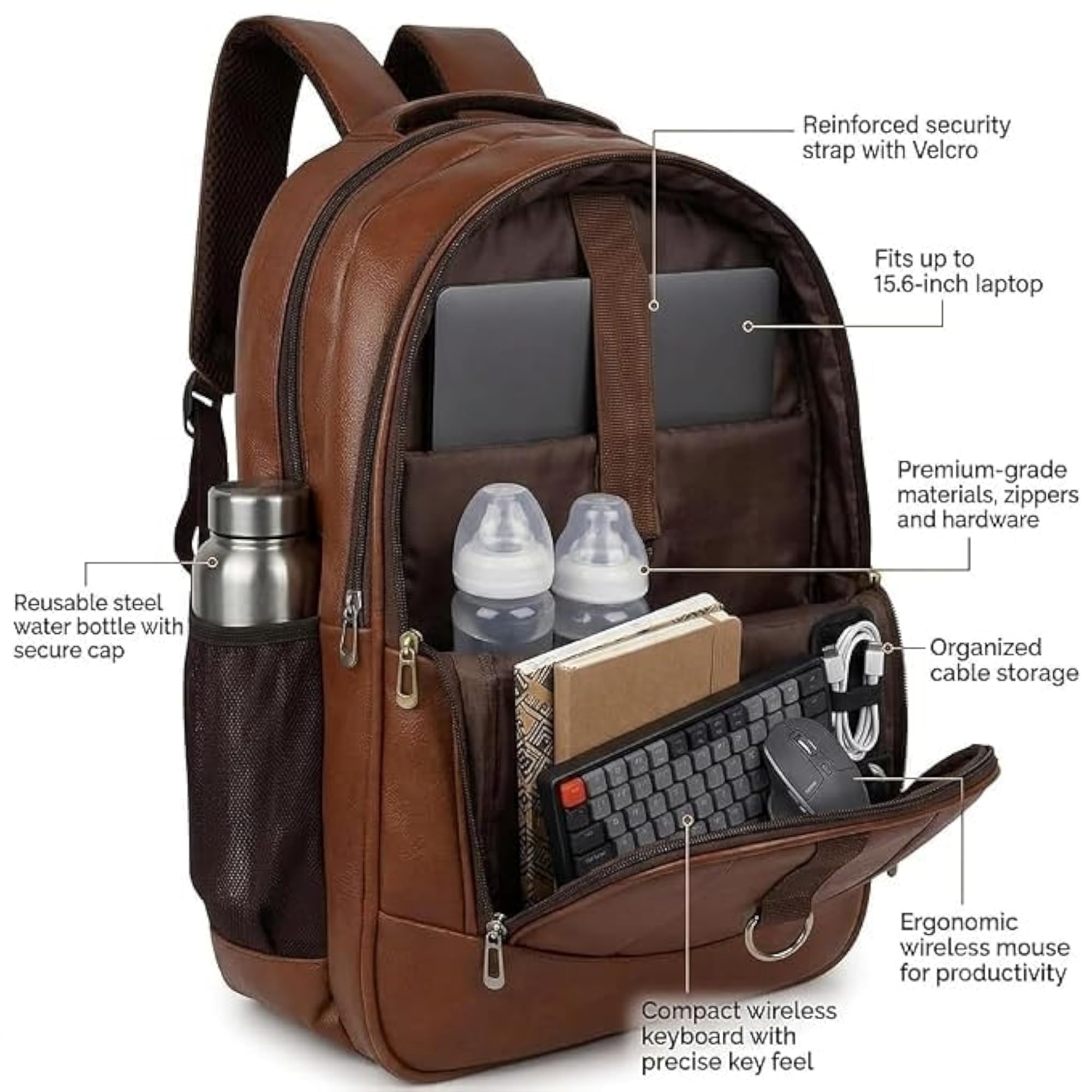 Leather Backpack with Multiple Compartments