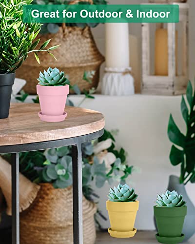 vensovo 10.16cm Pink Clay Pot for Plant with Saucer, 6 Pack Peach Pink Small Terra Cotta Plant Pot with Drainage Hole - Image 4
