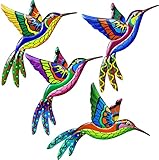 Yungeln Metal Hummingbird Wall Art Decor Metal Colorful Birds Sculpture 3D Metal Hand-made Birds Out