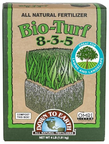 Down To Earth All Natural Fertilizers Organic Bio-Turf Lawn Food for Grass, Landscape and Ornamentals - Works with Lawn Spreaders 8-3-5, 4 lb
