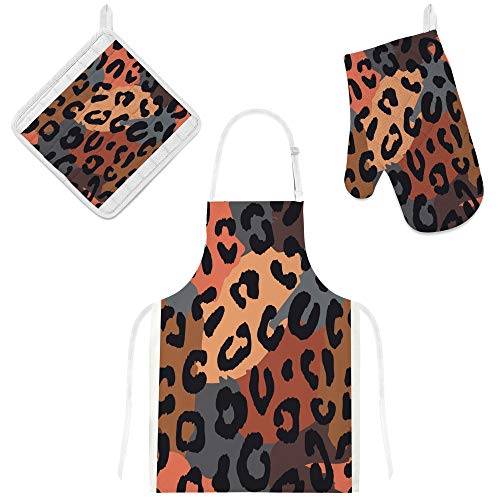 Tablier de cuisine imperméable léopard avec gant de cuisine et manique - 2