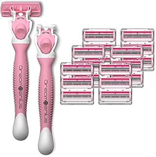DreamGenius Razors for Women Shaving,6-Blade Womens Razors Includes 2 Handles and 19 Refills,Value Shaver for Women Pack, Non-Slip Travel Carry,Pink