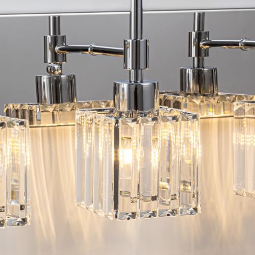Image of 5 Light Chrome Crystal Bothroom Vanity Lights Over Mirror, Modern Bathroom Lighting Fixture,Wall Sconce for Mirror（Dressing Room, Entryway,Vanity Desk）