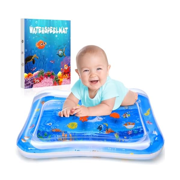Wassermatte Baby Spielzeug 3 6 9 Monate, Wasserspielmatte Baby, BPA-frei, Spielmatte Baby, Aufblasbare Bauchzeit Matte, Spaßaktivitäten für das Wachstum Ihres Baby Geschenke für Babys(Blau)