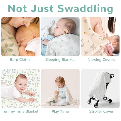Image of HECCEI 3-Pack Muslin Baby Swaddle Blanket Bamboo Cotton 47 x 47 Inches | Soft Breathable Receiving Blanket Swaddles for Newborn Registry Gift for Baby Showers