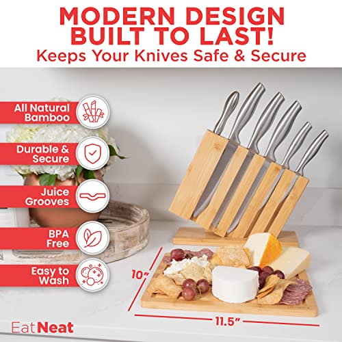 Eatneat 8-Pc Stainless Steel Chef Knife Set W/Bamboo Cutting Board & 5-Pc Airtight Glass Kitchen Canisters W/Black Lids #TOP3
