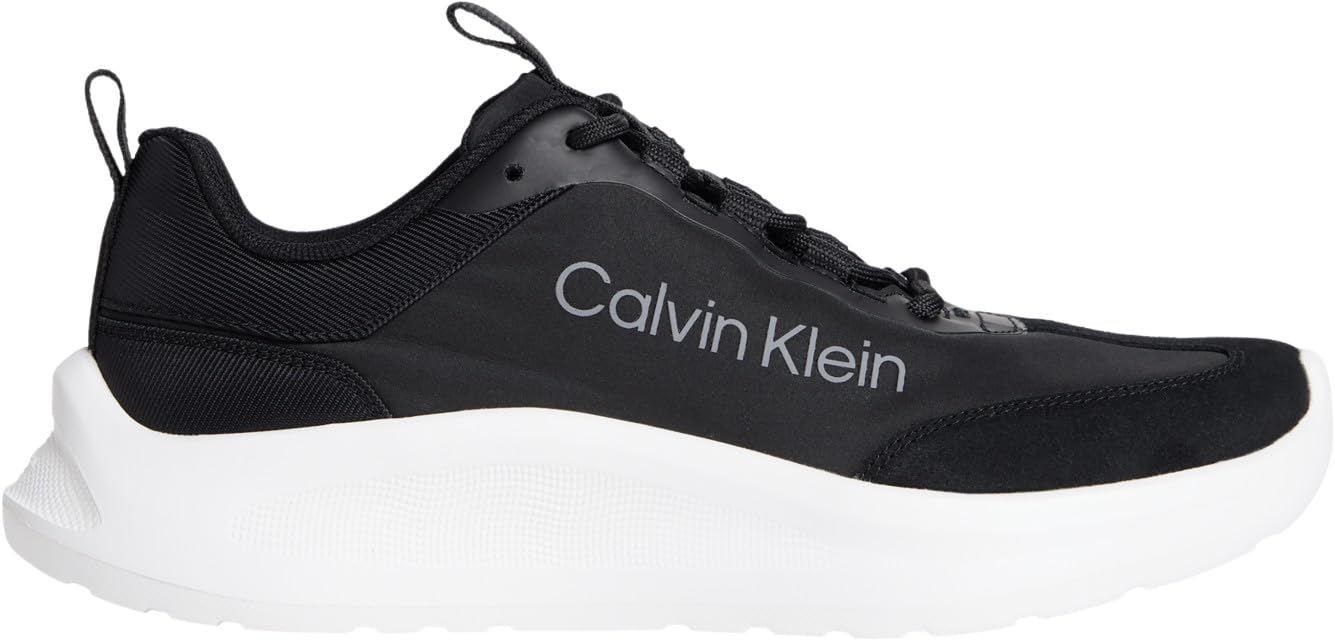 Calvin Klein Women's Light Eva Runner NYL-Sue HW0HW03149 Low Top, Gold (Black/Pearl Grey), 2.5