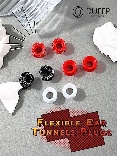 OUFER 8PCS Silicone Gauges for Ears, Flexible Ear Gauges, Stretchers Expander Ear Tunnel Plugs, Double Flared Flesh Ear Piercing Jewelry, 00 Gauges for Women Men4