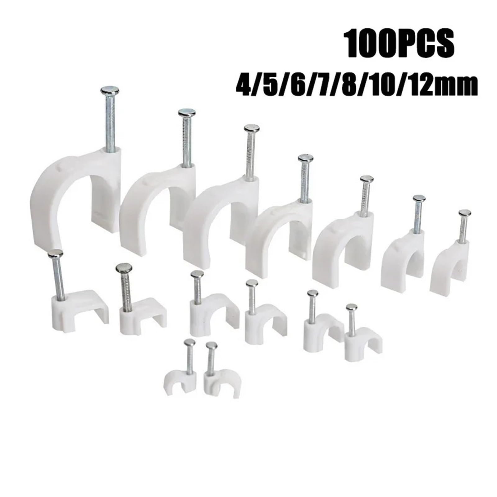 Serre-câbles avec clous en acier, Clips de câble ronds en forme de U, 100 pièces, pince à ongles murale suspendue en acier inoxydable 4-12mm(12mm)