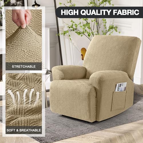Image of Timeles Recliner Covers Extra Wide Recliner Chair Cover Reclining Sofa Slipcovers for Pet&Kid,Stretch Soft Washable (One-Seater Oversized, Khaki)
