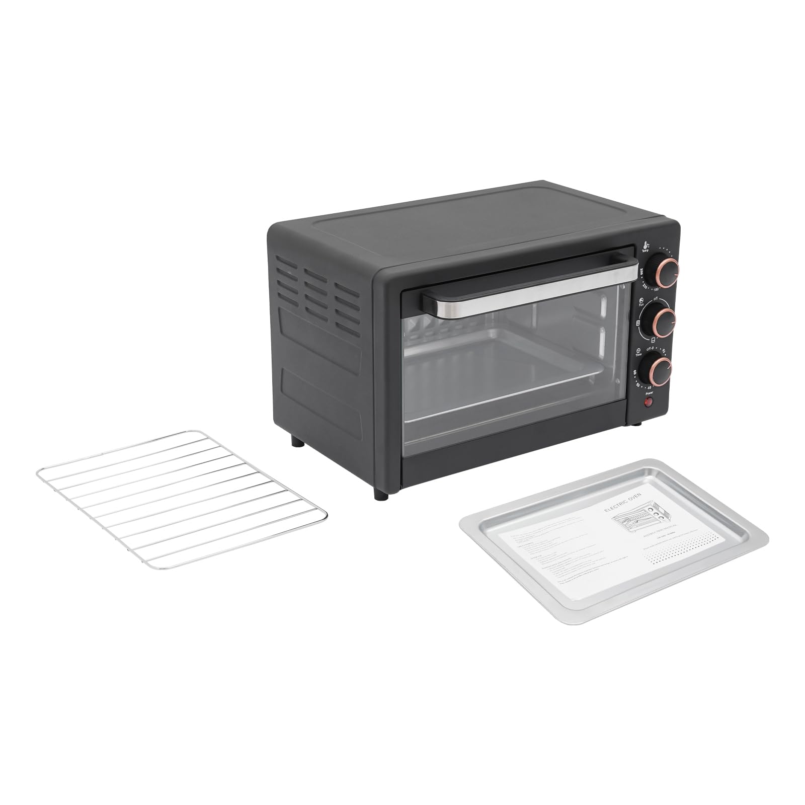 Piekarnik elektryczny, 22 l, z patelnią do grillowania i rusztem do grillowania, regulowana temperatura i timer, mini piekarnik do pizzy