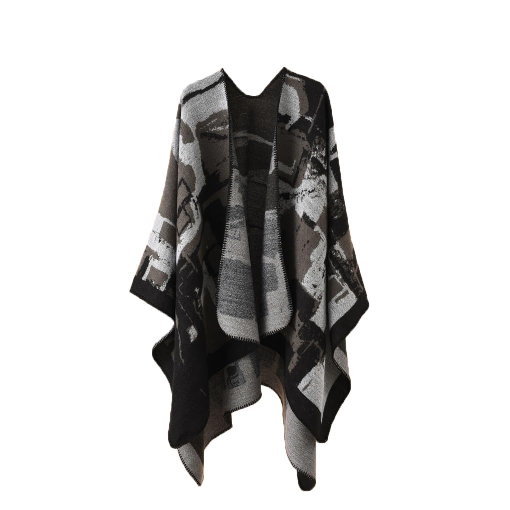 Dninmim Poncho décontracté pour femme en treillis irrégulier pour l'automne et l'hiver