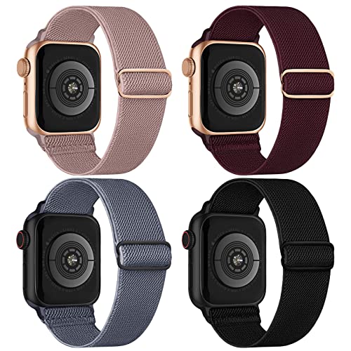 Image of 4 Pack Stretchy Solo Loop Compatible with Apple Watch Bands 38mm 40mm 41mm 42mm 44mm 45mm 46mm 49mm Women Men, Sport Nylon Elastic Straps Wristbands for iWatch Series 11 10 9 8 7 6 5 4 11 Ultra /SE 3 2