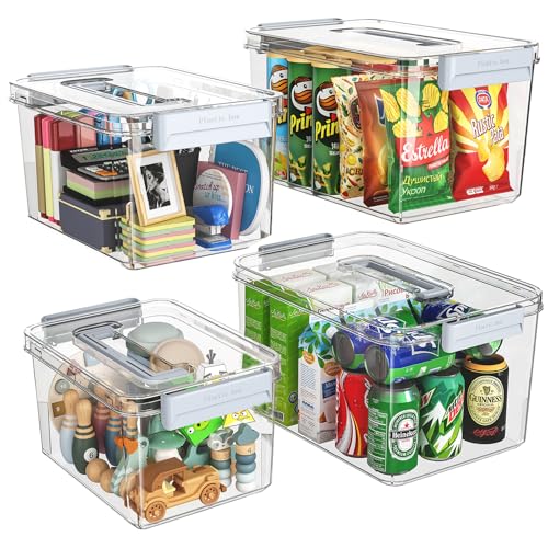 Save on Clear Stackable Plastic Storage Bins with Lids - 4-Piece Set