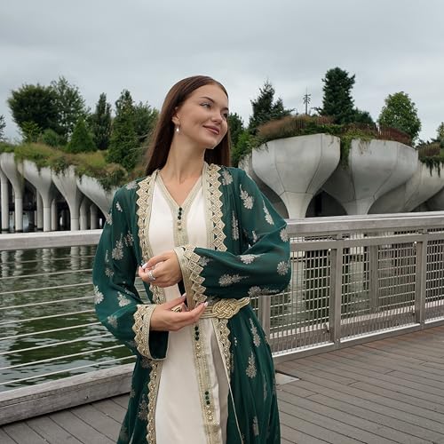 HUSN Embroidered Two-Piece Abaya Set Long Cardigan with Gold Embroidery with Plus Size Inner Slip Kaftan for Eid2