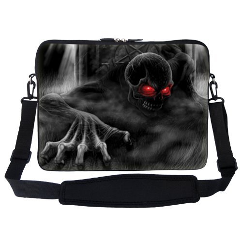 Meffort Inc 17 17.3 inch Neoprene Laptop Sleeve Bag Carrying Case with Hidden Handle and Adjustable Shoulder Strap - Crawling Skeleton
