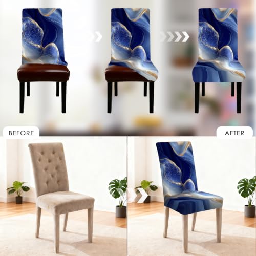 Image of Nuxovilar Blue Gold Marble Print Milk Silk 23.6x66.9in 6PCS Covers