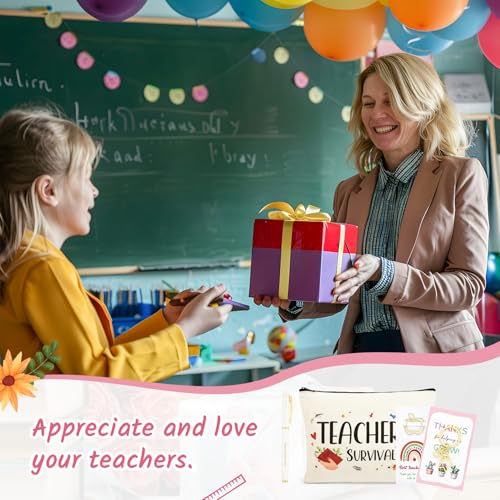 16PCS Teacher Appreciation Gifts Bulk Teacher Gifts Makeup Bags Survival Kit Appreciation Week Keychain Apple Bookmarks Pens for women3