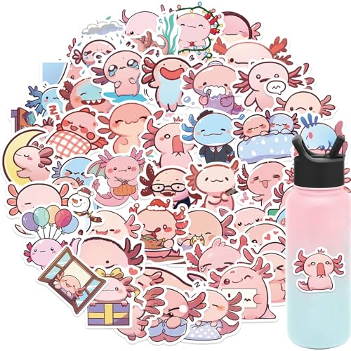 50PCS Axolotl Stickers Cute salamandrid Decorative Stickers for Parties Suitable for Children Teens and Adults Ideal for Water Bottles Laptops and Cups (Axolotl)