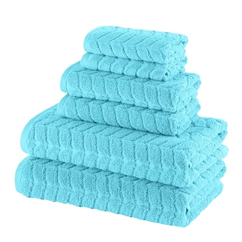 Image of Elegant Comfort Luxury 6-Piece 100% Turkish Cotton Jacquard Braided Textured Premium Hotel Quality Towel Set- Soft and Absorbent, Includes 2 Bath Towels, 2 Hand Towels and 2 Washcloths, Aqua