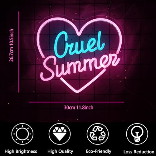 Image of Summer Neon Sign for Wall Decor Led Neon Light for Girls Bedroom Gift Decoration for Fans Pink and Blue Neon Sign for Music Party Supplies Birthday Gift for Sisters,Size11.8 * 10.5inch(JW010)
