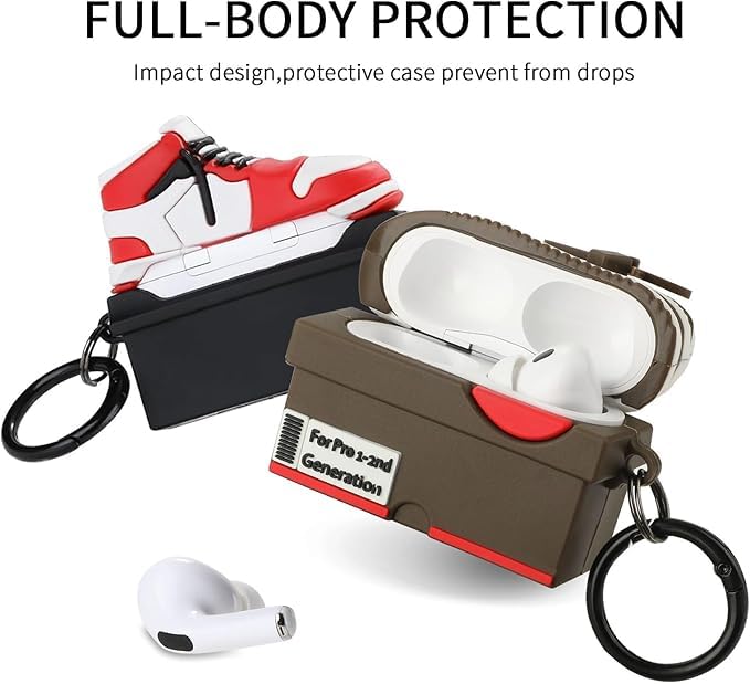 Image of Gedicht for Apple AirPods Pro 2nd Generation Case,Cute Cartoon Shoe Box Soft Silicone Protective Cases for AirPods Pro 2 Case with Keychain for Women Men, A-Red+Brown,2Pack