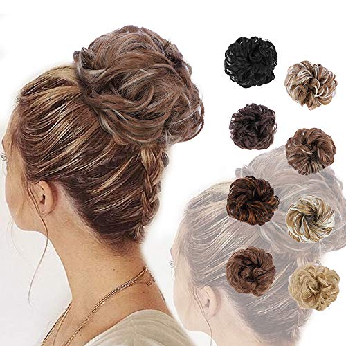 AISI QUEENS Tousled Updo Hair Piece Messy Bun Hair Extension Elastic Rubber Band Updo Extensions Hairpiece Synthetic Ponytail Hairpiece for Women (Curly Hair Bun, 18th10##)