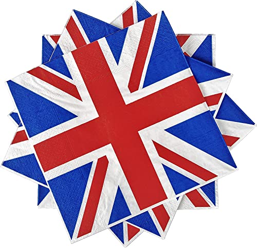 Lot de 60 serviettes de table en papier Motif Union Jack 33 x 33 cm