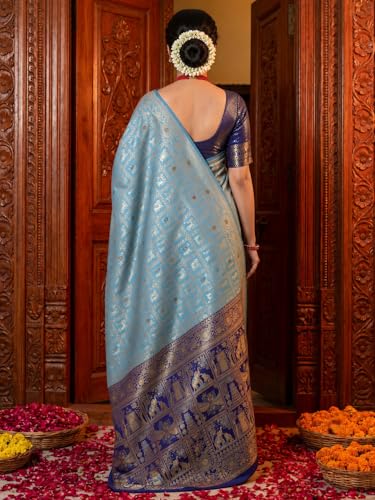 Image of AKHILAM Women's Kanjivaram Pure Soft Silk Saree For Women Saree With Unstitched Blouse Piece |Soft banarasi saree for women|silk saree pure silk