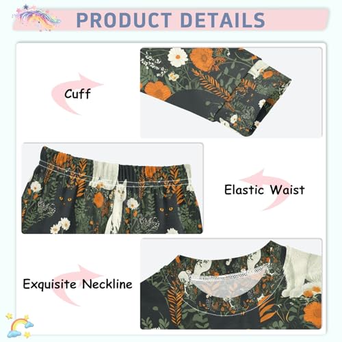 senya White Cat on Red Flower Pajamas Set Long Sleeve Soft Cotton Sleepwear 2 Piece4