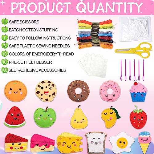 Zoiiwa JC0234 16 Sets Food Themed Sewing Kit For Kids Fun Craft For Boys Girls Felt Plush Craft Kit Sewing Kit Learn To Sew Kit Educational Beginners Sewing Stuffed Ornament thumb #2