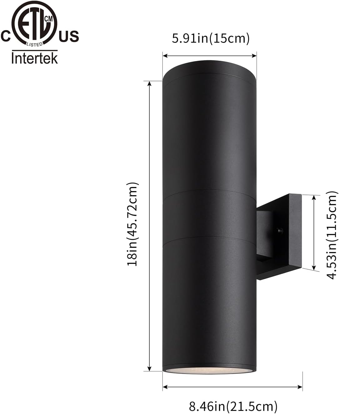 mirrea 18 Modern Outdoor Porch Light in 2 Lights, Matte Black, 2 Pack | Aluminum cylinder exterior fixtures, tempered glass cover, waterproof wall sconce & patio light for outdoor use.