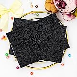 Builcker Greeting Card, 20 Pcs Laser Cut Black Glitter Invitation Card for Wedding, Party, Birthday, Graduation, New Year & Other Occasions with Envelope