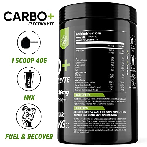 Freak Athletics Carbo+ Electrolyte 1.2kg - Carbohydrate Energy Drink Powder with Added Electrolytes, L Citrulline & D-Ribose - Hydration, Energy, Performance & Recovery Fuel - Image 4